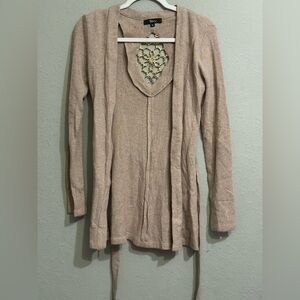 Sky Beige Knit Cardigan with Gold Accents